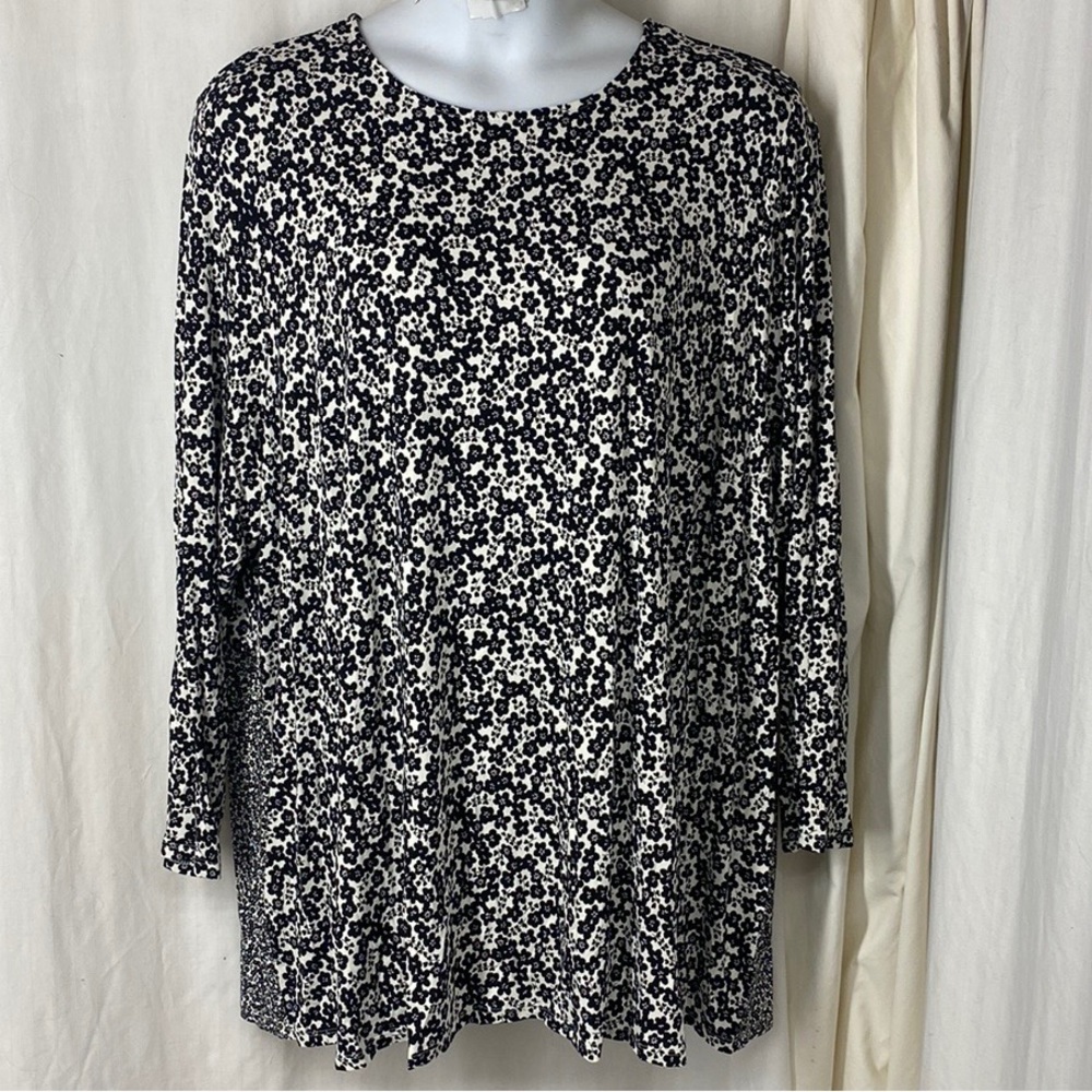 J.Jill 4x WEAREVER Mixed Media Black White Tie Back Detail Top Floral